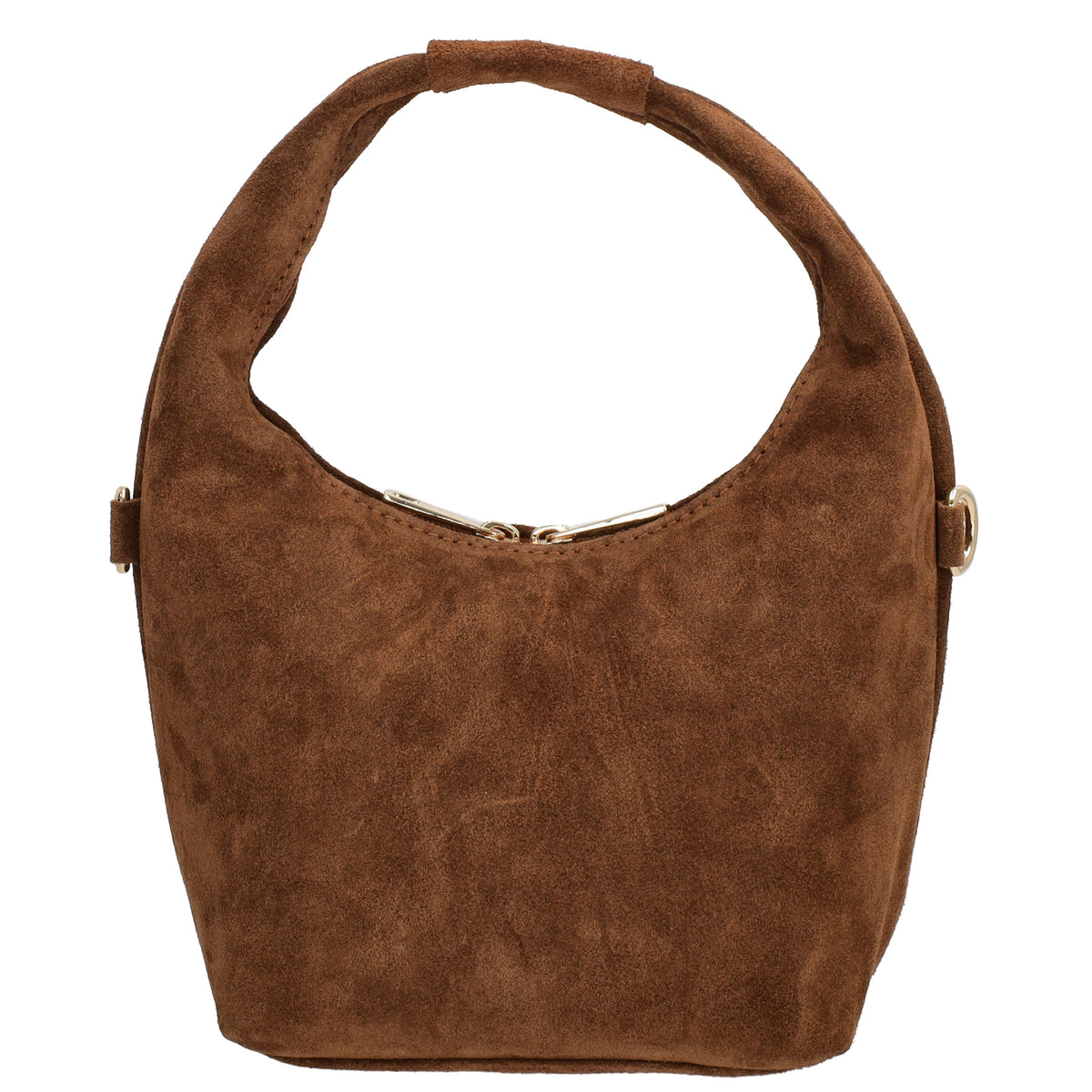 Kurzgrifftasche|Cross-Over 16 x 13cm in Braun aus Veloursleder mit Reißverschluss - leder-accessoires.com