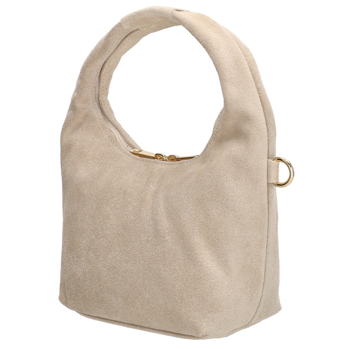 Kurzgrifftasche|Cross-Over 16 x 13cm in Beige aus Veloursleder mit Reißverschluss - leder-accessoires.com