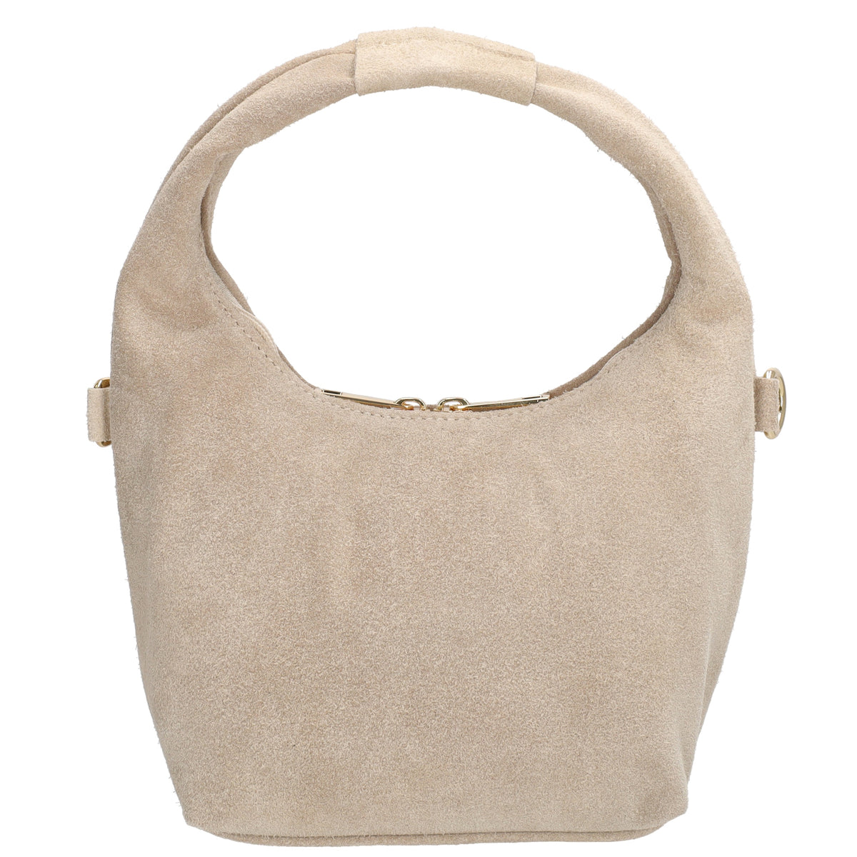 Kurzgrifftasche|Cross-Over 16 x 13cm in Beige aus Veloursleder mit Reißverschluss - leder-accessoires.com