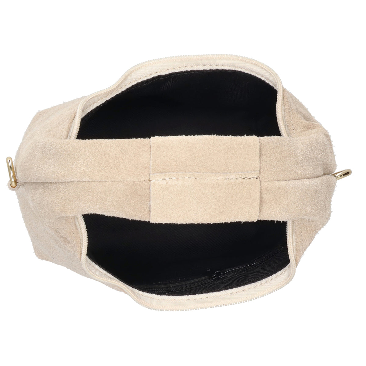 Kurzgrifftasche|Cross-Over 16 x 13cm in Beige aus Veloursleder mit Reißverschluss - leder-accessoires.com