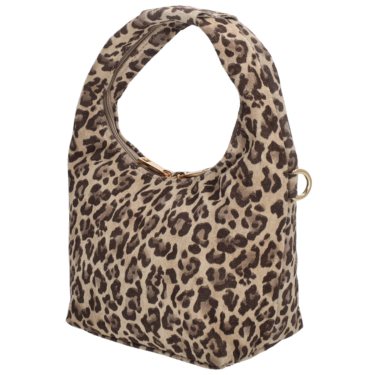Kurzgrifftasche|Cross-Over 16 x 13cm in Leo-Optik aus Veloursleder mit Reißverschluss - leder-accessoires.com