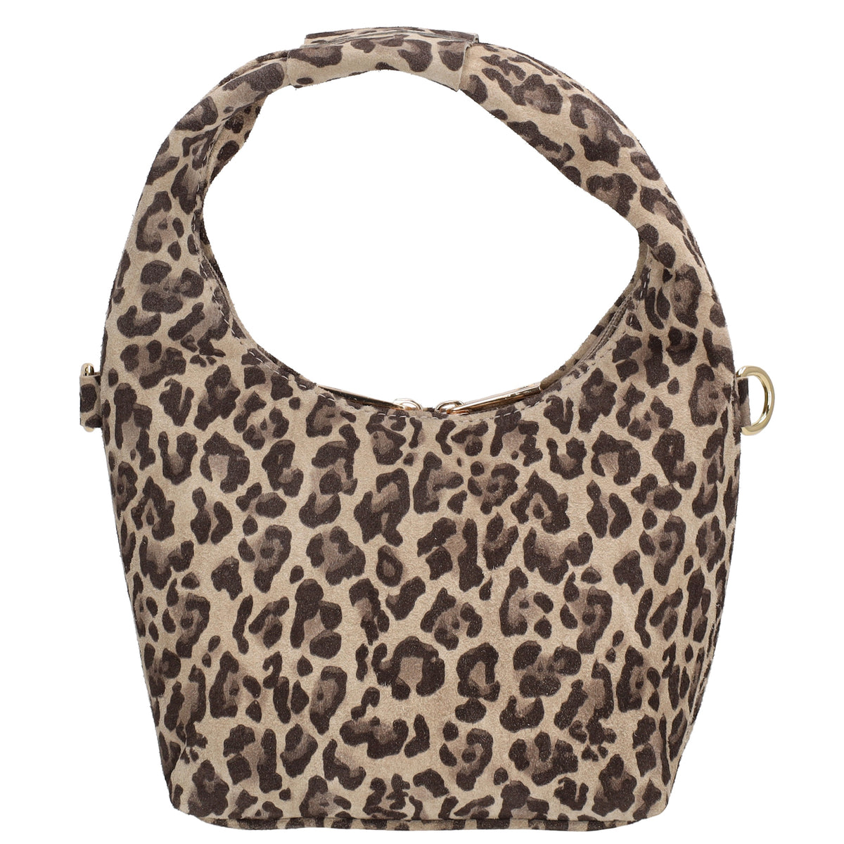 Kurzgrifftasche|Cross-Over 16 x 13cm in Leo-Optik aus Veloursleder mit Reißverschluss - leder-accessoires.com