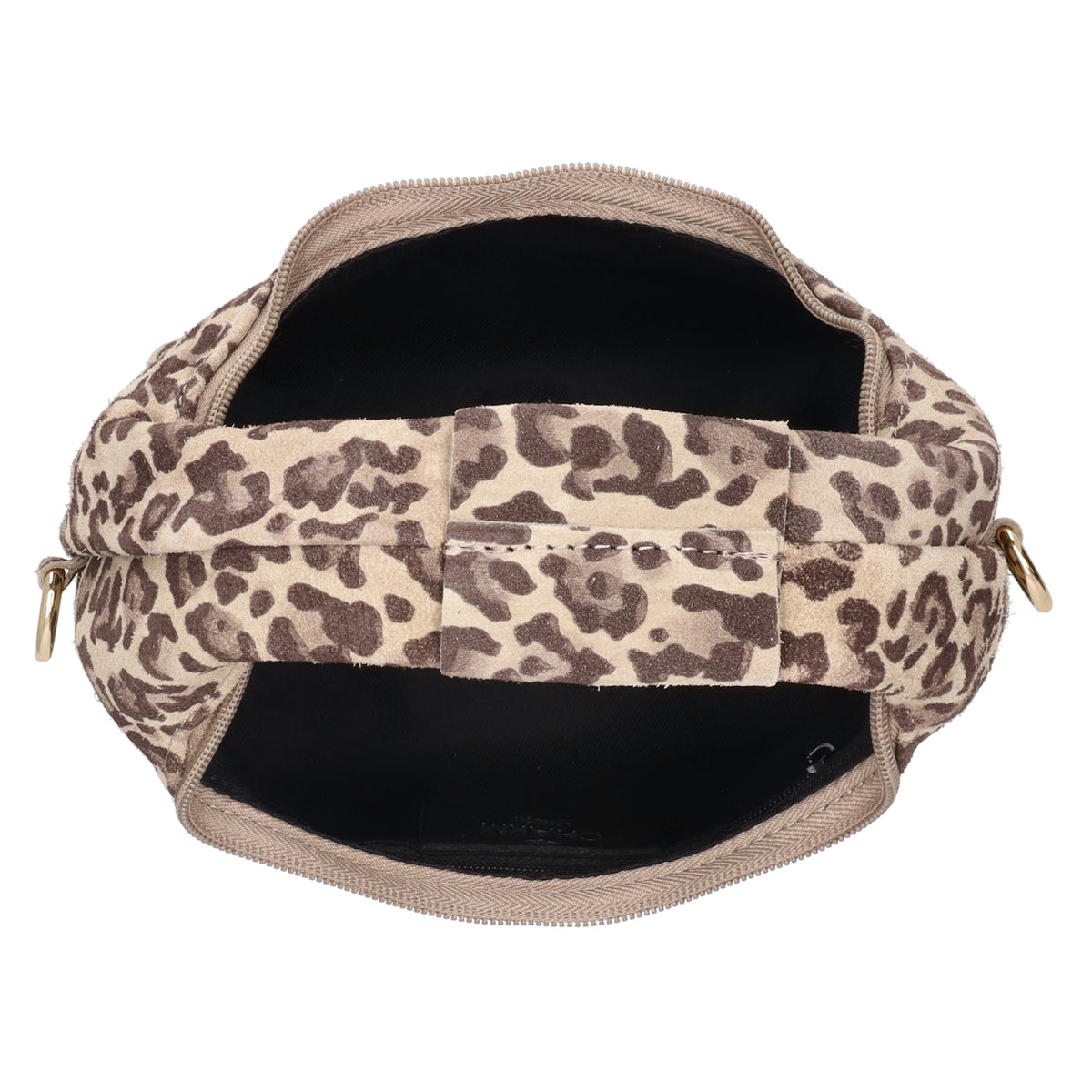 Kurzgrifftasche|Cross-Over 16 x 13cm in Leo-Optik aus Veloursleder mit Reißverschluss - leder-accessoires.com