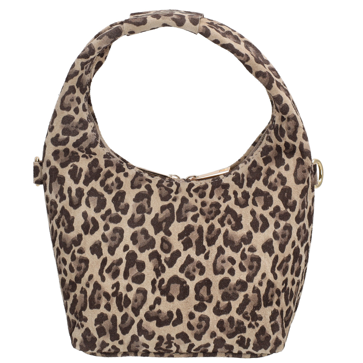 Kurzgrifftasche|Cross-Over 16 x 13cm in Leo-Optik aus Veloursleder mit Reißverschluss - leder-accessoires.com