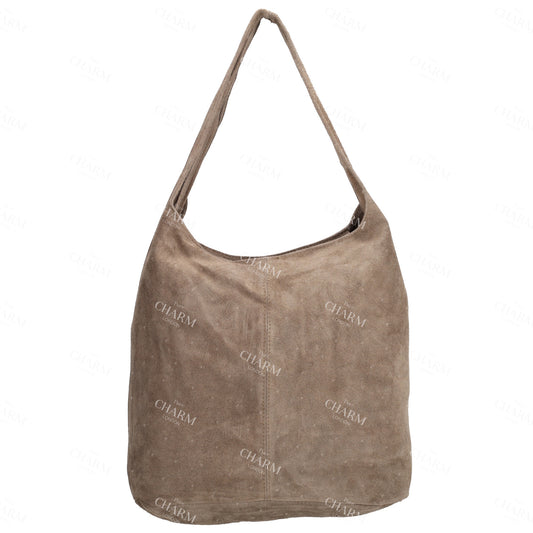 Umhängetasche 36,5x30cm in Taupe mit Reißverschluss - leder-accessoires.com
