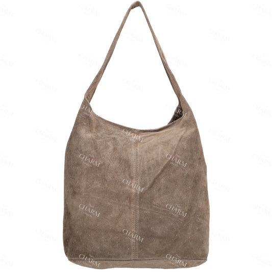 Umhängetasche 36,5x30cm in Taupe mit Reißverschluss - leder-accessoires.com