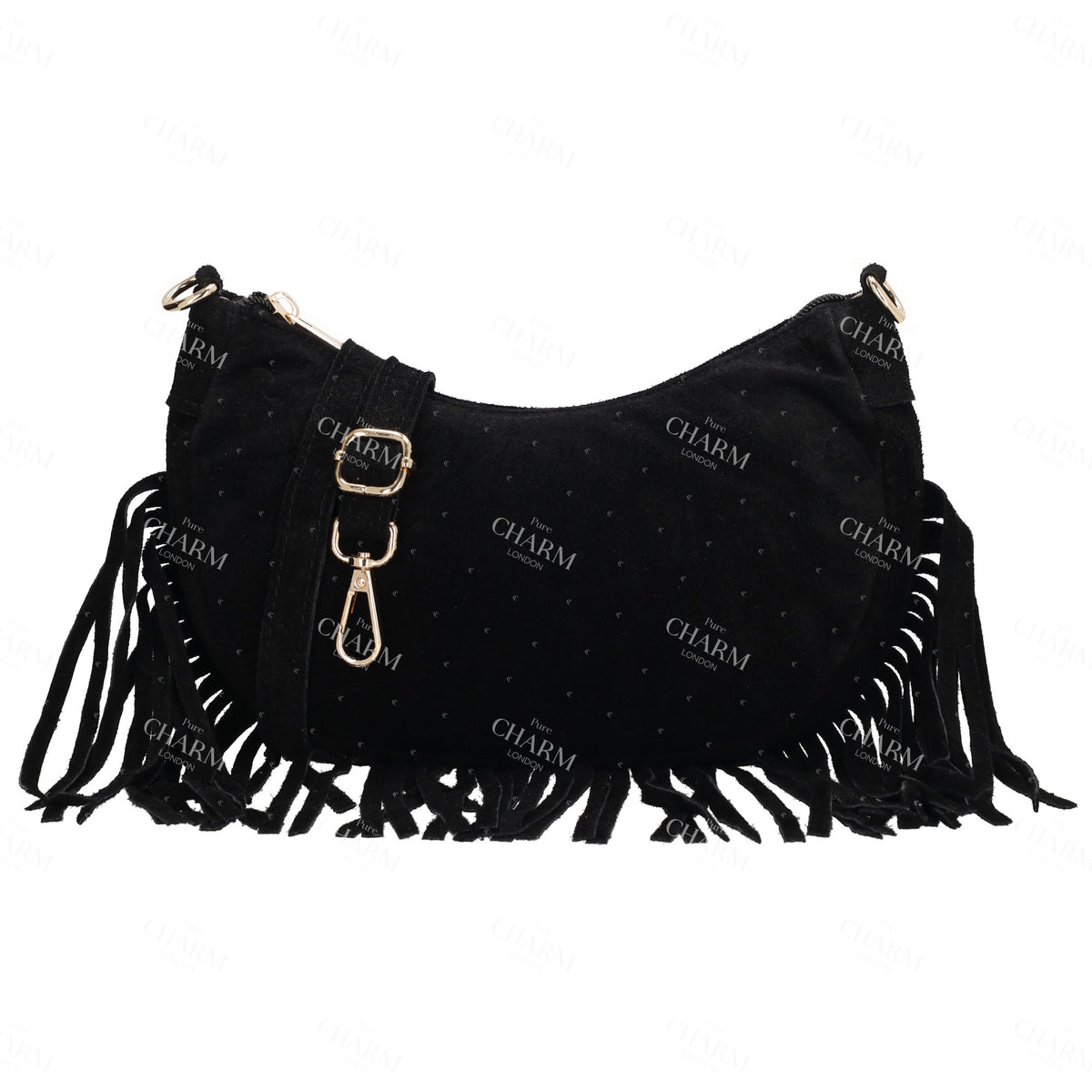 Crossbody-Tasche 22,5x12cm in Schwarz mit Franzen - leder-accessoires.com