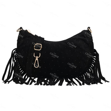 Crossbody-Tasche 22,5x12cm in Schwarz mit Franzen - leder-accessoires.com