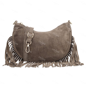 Crossbody-Tasche 22,5x12cm in Taupe mit Franzen - leder-accessoires.com