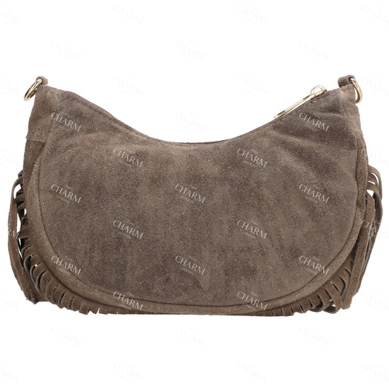 Crossbody-Tasche 22,5x12cm in Taupe mit Franzen - leder-accessoires.com