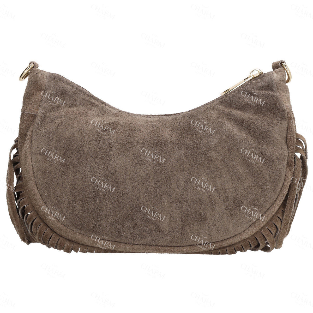 Crossbody-Tasche 22,5x12cm in Taupe mit Franzen - leder-accessoires.com