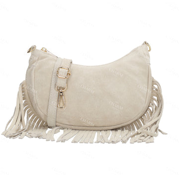 Crossbody-Tasche 22,5x12cm in Sand mit Franzen - leder-accessoires.com