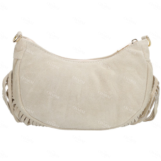 Crossbody-Tasche 22,5x12cm in Sand mit Franzen - leder-accessoires.com