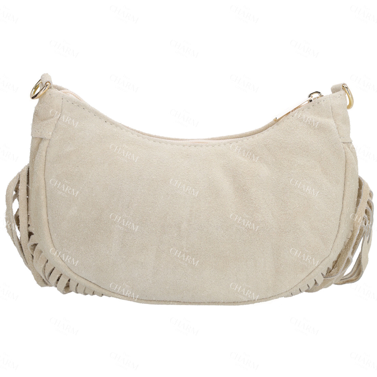 Crossbody-Tasche 22,5x12cm in Sand mit Franzen - leder-accessoires.com