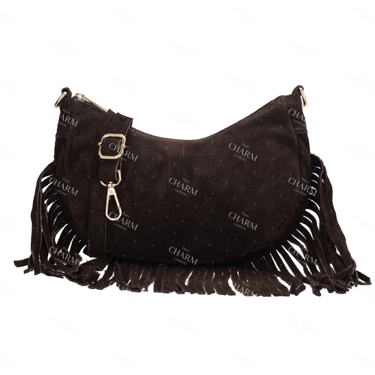 Crossbody-Tasche 22,5x12cm in Braun mit Franzen - leder-accessoires.com