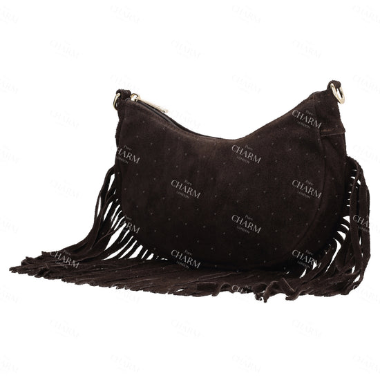 Crossbody-Tasche 22,5x12cm in Braun mit Franzen - leder-accessoires.com
