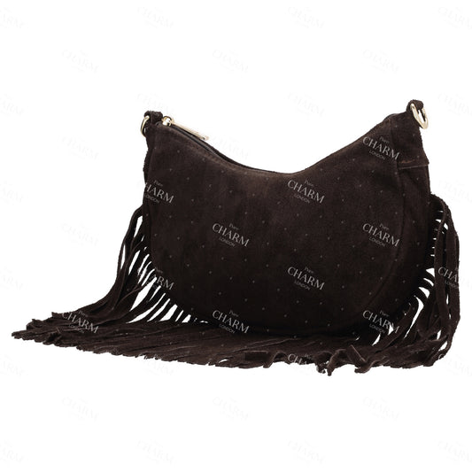 Crossbody-Tasche 22,5x12cm in Braun mit Franzen - leder-accessoires.com
