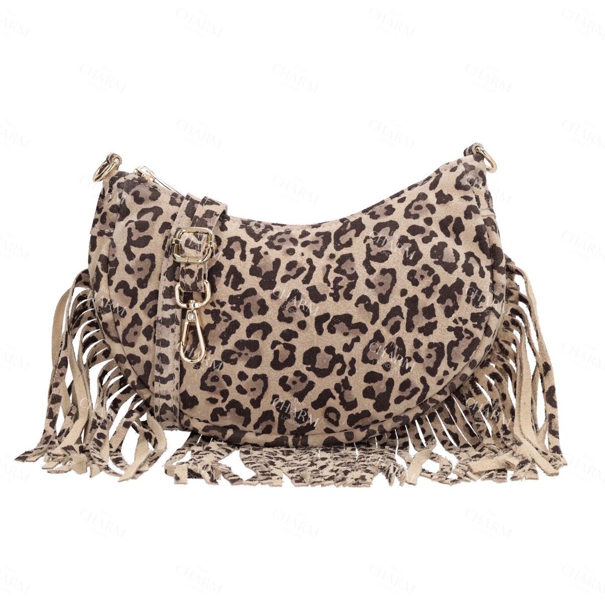 Crossbody-Tasche 22,5x12cm in Leo-Optik mit Franzen - leder-accessoires.com