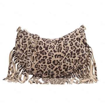 Crossbody-Tasche 22,5x12cm in Leo-Optik mit Franzen - leder-accessoires.com