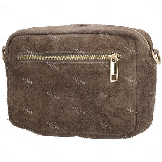 Umhängetasche 19,5x13cm in Taupe mit Reißverschluss - leder-accessoires.com
