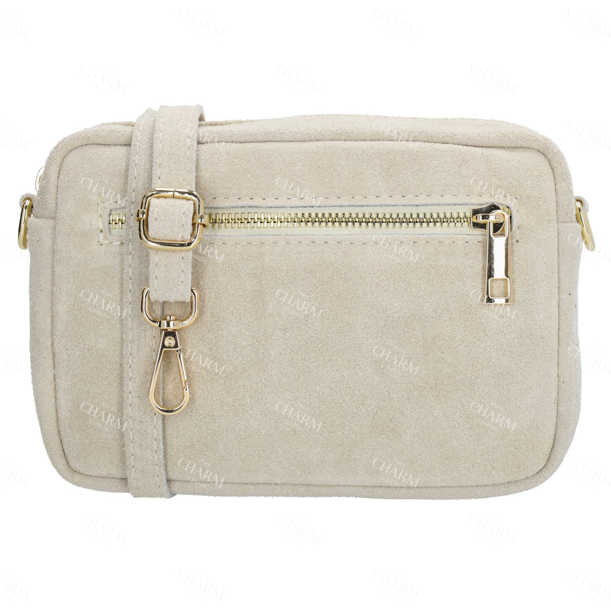 Umhängetasche 19,5x13cm in Sand mit Reißverschluss - leder-accessoires.com