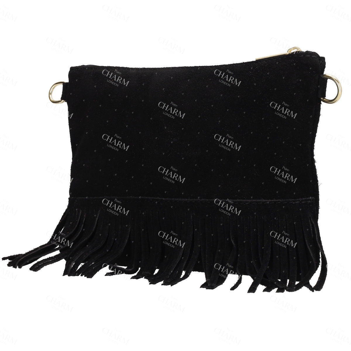 Schultertasche 13x1cm in Schwarz mit Franzen - leder-accessoires.com