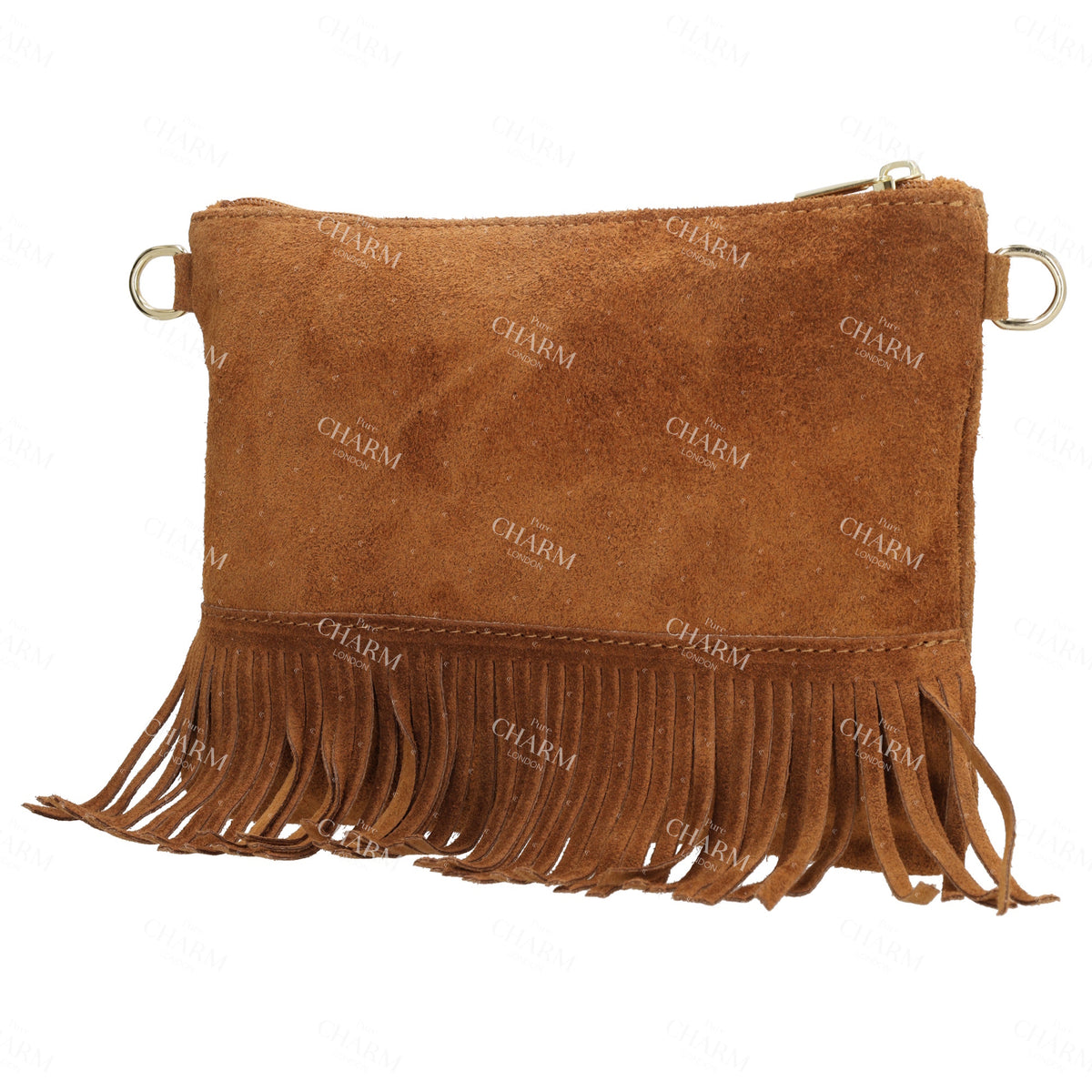 Schultertasche 13x1cm in Cognac mit Franzen - leder-accessoires.com