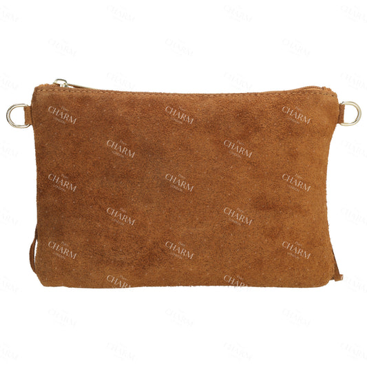 Schultertasche 13x1cm in Cognac mit Franzen - leder-accessoires.com