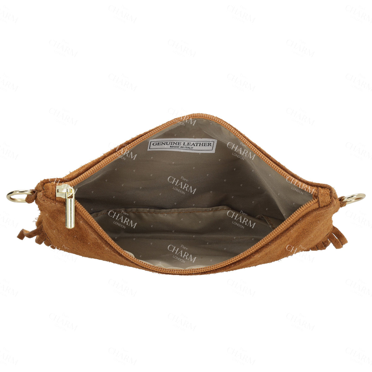 Schultertasche 13x1cm in Cognac mit Franzen - leder-accessoires.com