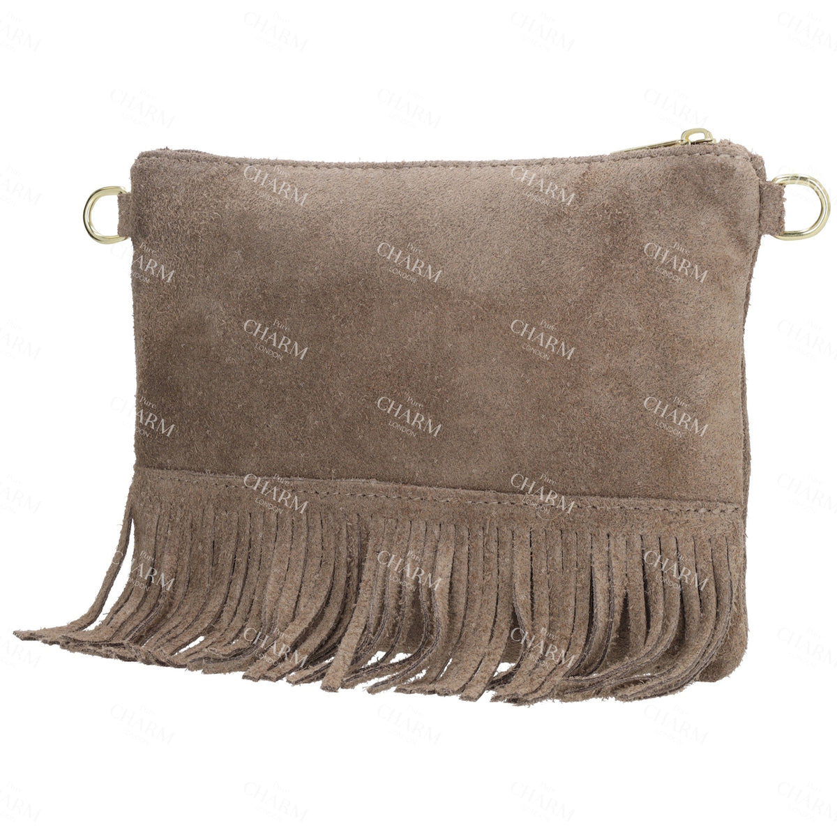 Schultertasche 13x1cm in Taupe mit Franzen - leder-accessoires.com