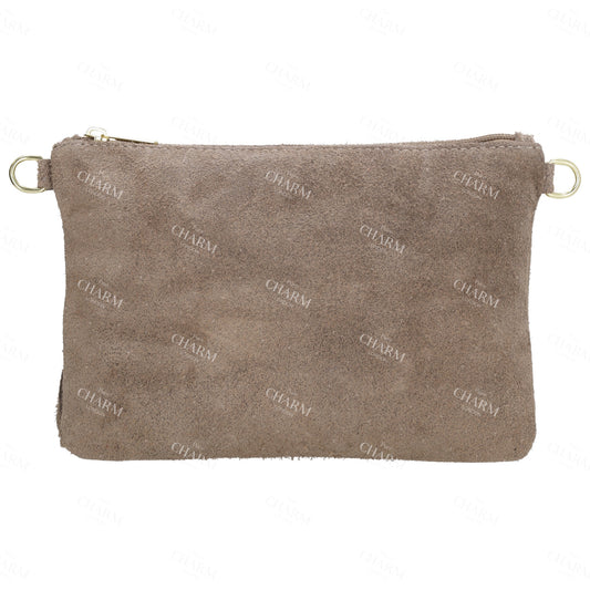 Schultertasche 13x1cm in Taupe mit Franzen - leder-accessoires.com