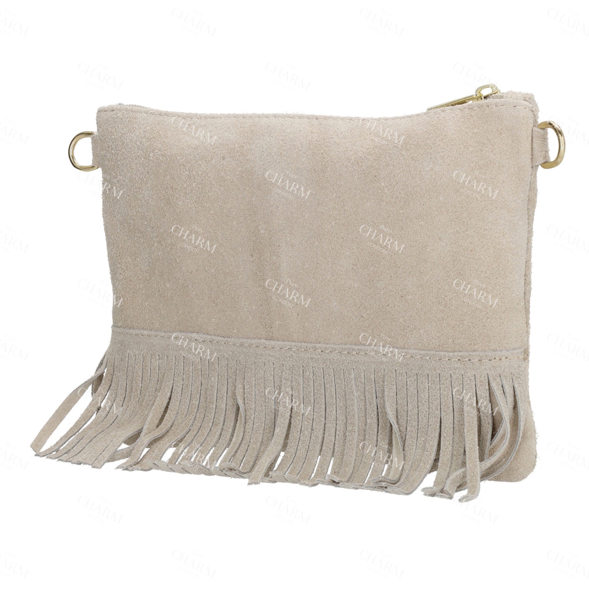 Schultertasche 13x1cm in Sand|Beige mit Franzen - leder-accessoires.com