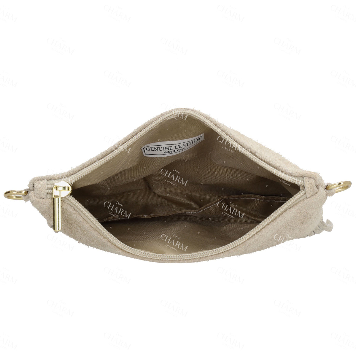 Schultertasche 13x1cm in Sand|Beige mit Franzen - leder-accessoires.com