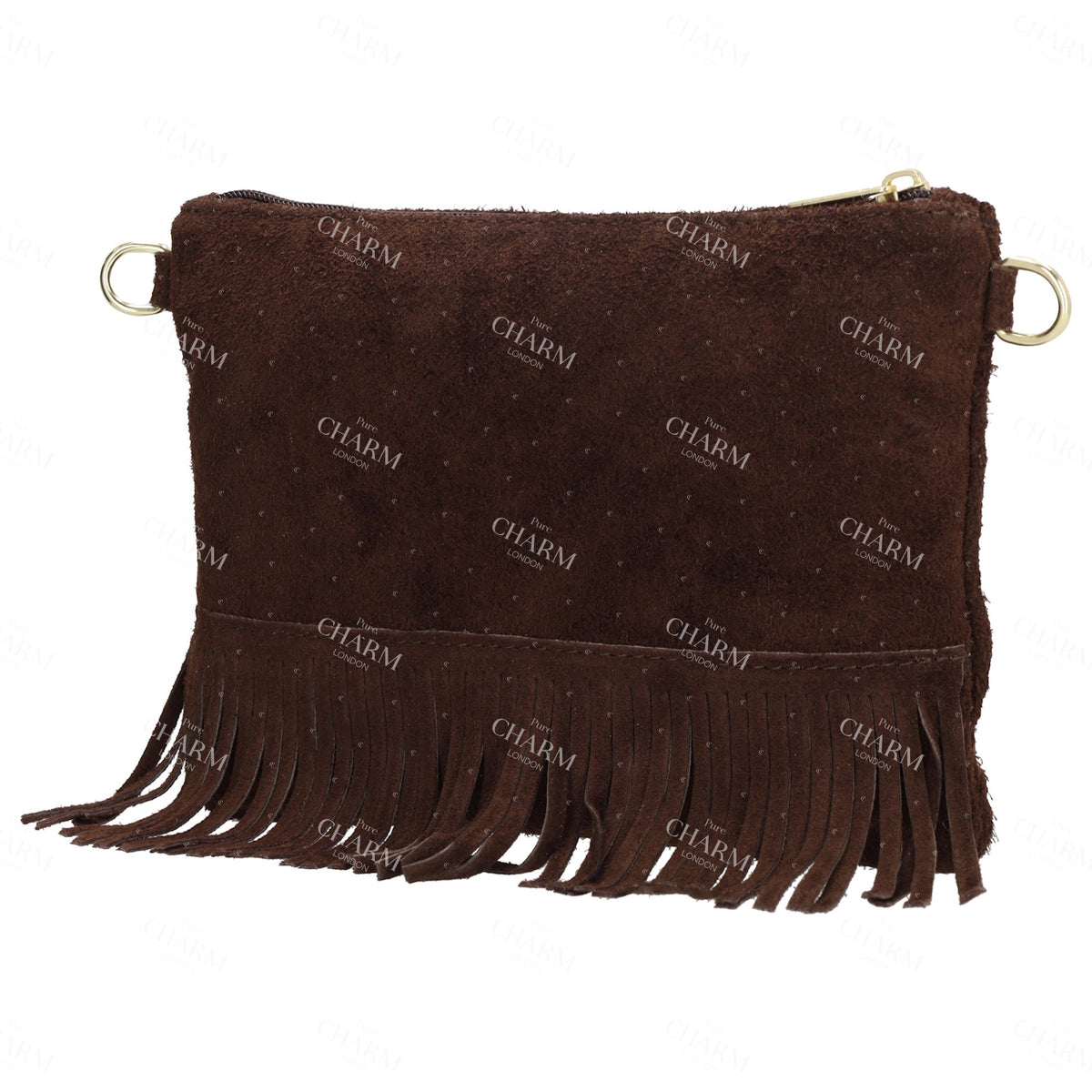 Schultertasche 13x1cm in Dunkelbraun mit Franzen - leder-accessoires.com