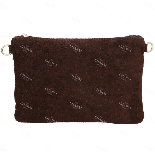 Schultertasche 13x1cm in Dunkelbraun mit Franzen - leder-accessoires.com