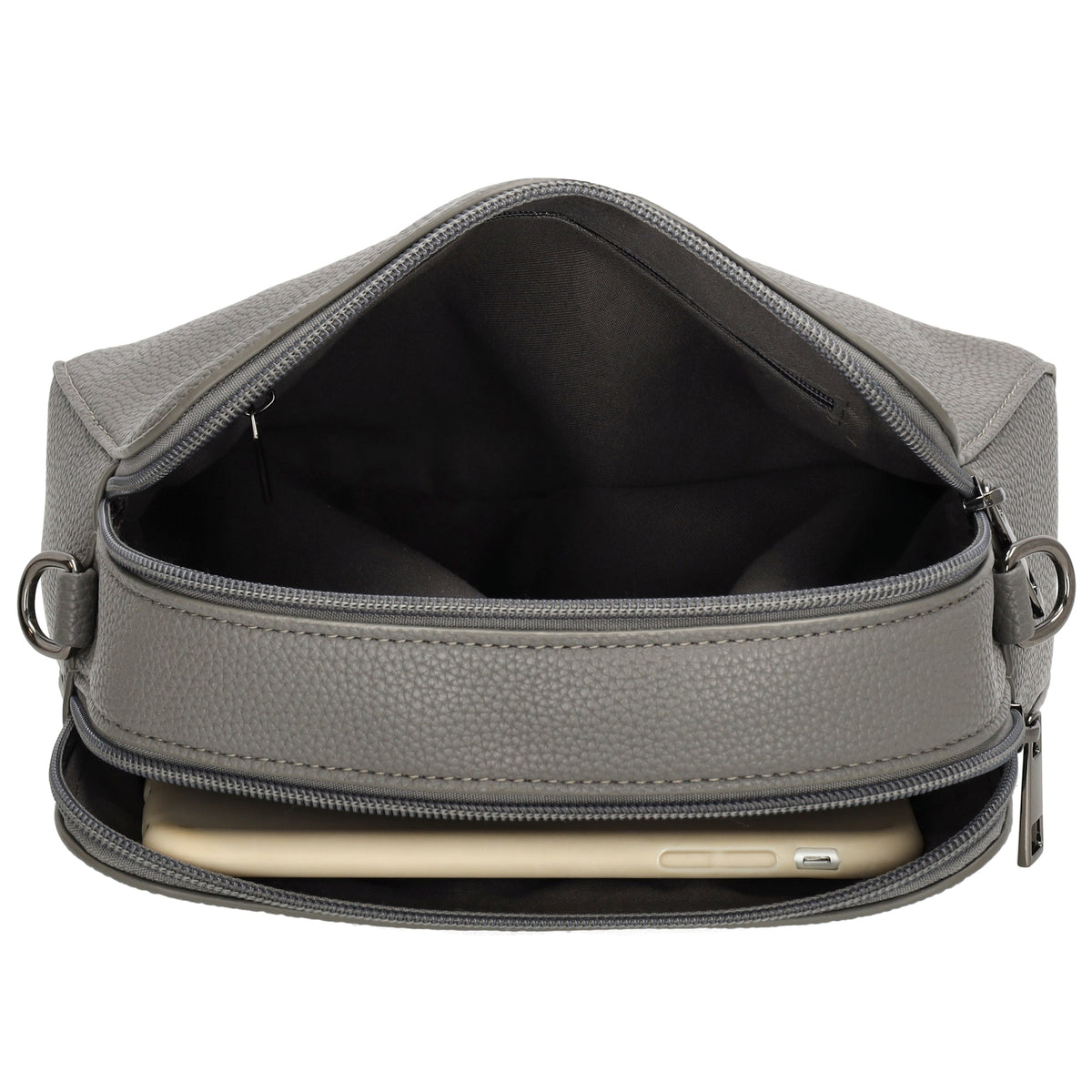Umhängetasche 23x16cm in Grau mit Reißverschluss und Wechselriemen - leder-accessoires.com