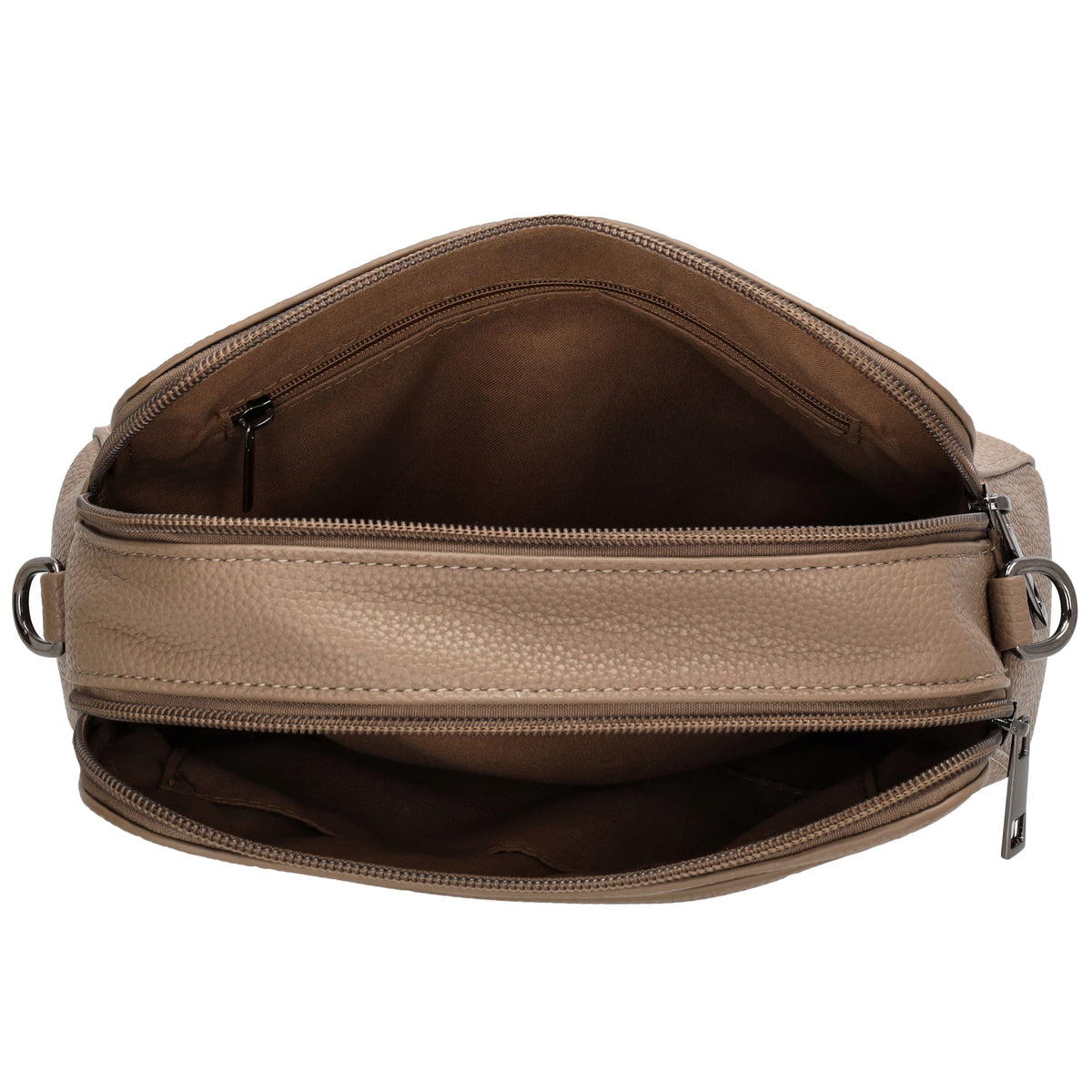 Umhängetasche 23x16cm in Taupe mit Reißverschluss und Wechselriemen - leder-accessoires.com
