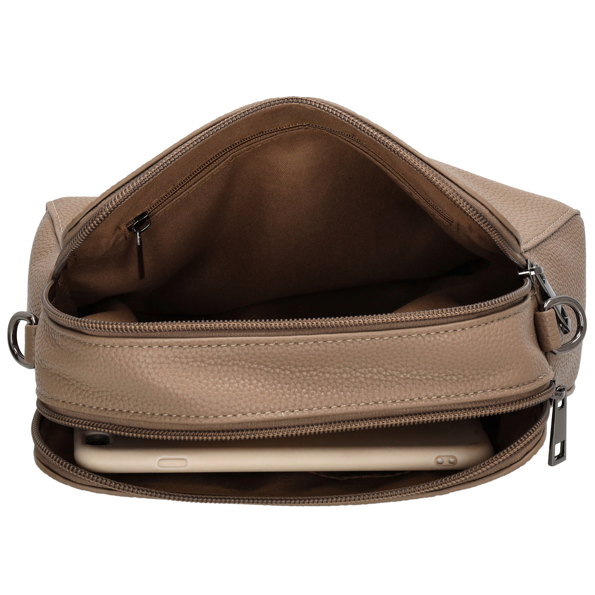 Umhängetasche 23x16cm in Taupe mit Reißverschluss und Wechselriemen - leder-accessoires.com