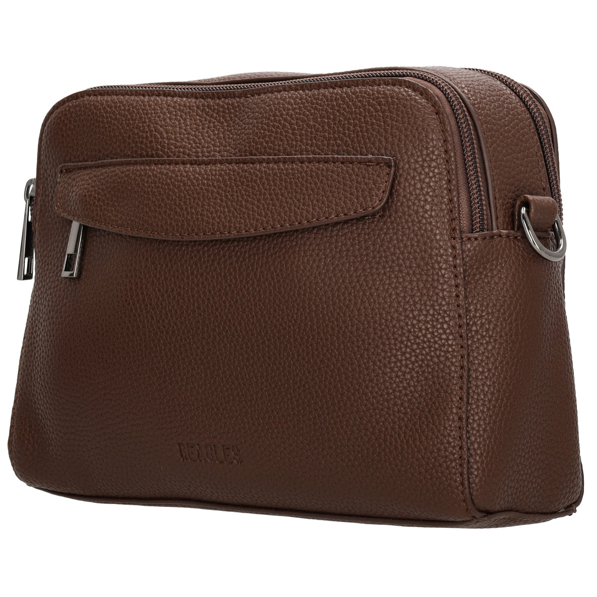 Umhängetasche 23x16cm in Dunkelbraun mit Reißverschluss und Wechselriemen - leder-accessoires.com
