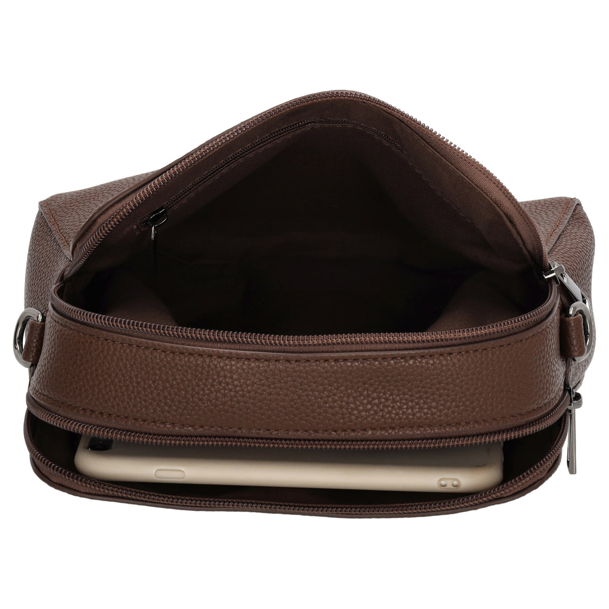 Umhängetasche 23x16cm in Dunkelbraun mit Reißverschluss und Wechselriemen - leder-accessoires.com