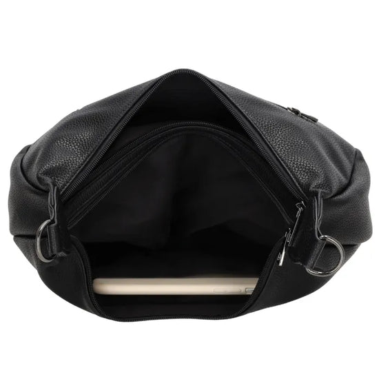 Schultertasche 35x22cm in Schwarz mit Reißverschluss und Wechselriemen - leder-accessoires.com