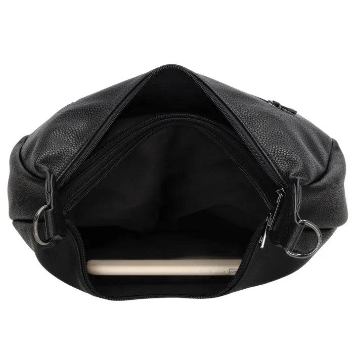 Schultertasche 35x22cm in Schwarz mit Reißverschluss und Wechselriemen - leder-accessoires.com
