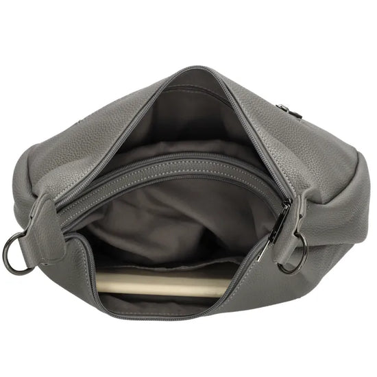 Schultertasche 35x22cm in Grau mit Reißverschluss und Wechselriemen - leder-accessoires.com
