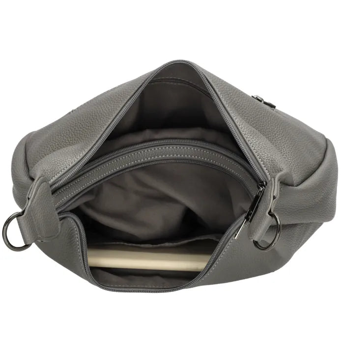 Schultertasche 35x22cm in Grau mit Reißverschluss und Wechselriemen - leder-accessoires.com