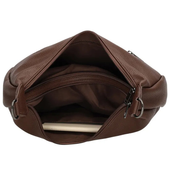 Schultertasche 35x22cm in Dunkelbraun mit Reißverschluss und Wechselriemen - leder-accessoires.com