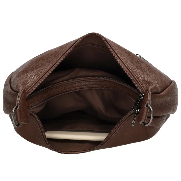 Schultertasche 35x22cm in Dunkelbraun mit Reißverschluss und Wechselriemen - leder-accessoires.com