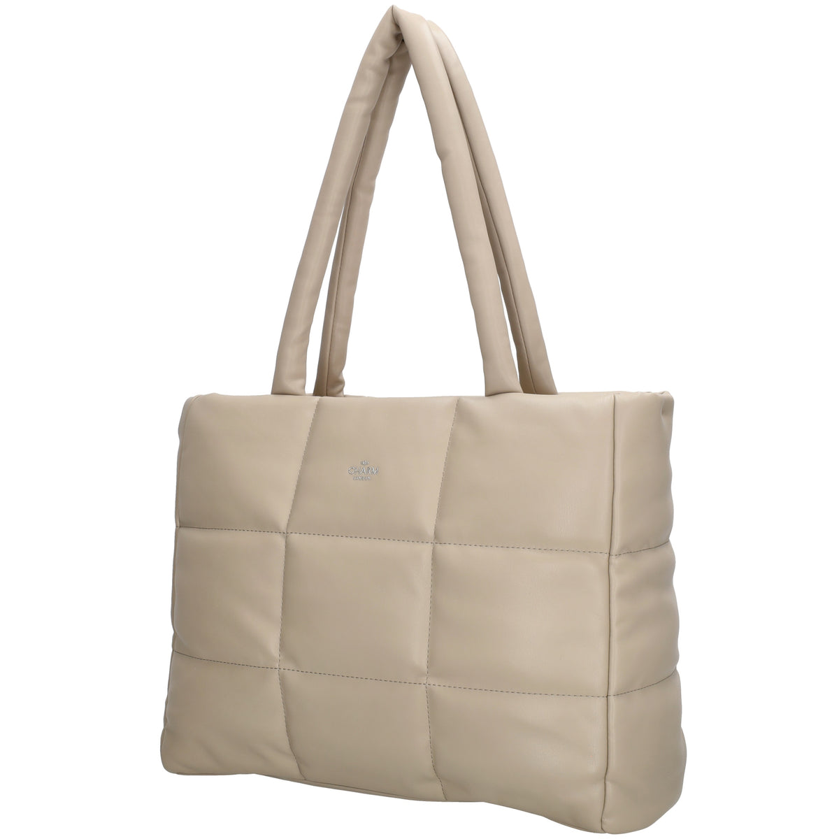 Shopper gesteppt 38 x 30cm in Helltaupe mit Reißverschluss - leder-accessoires.com