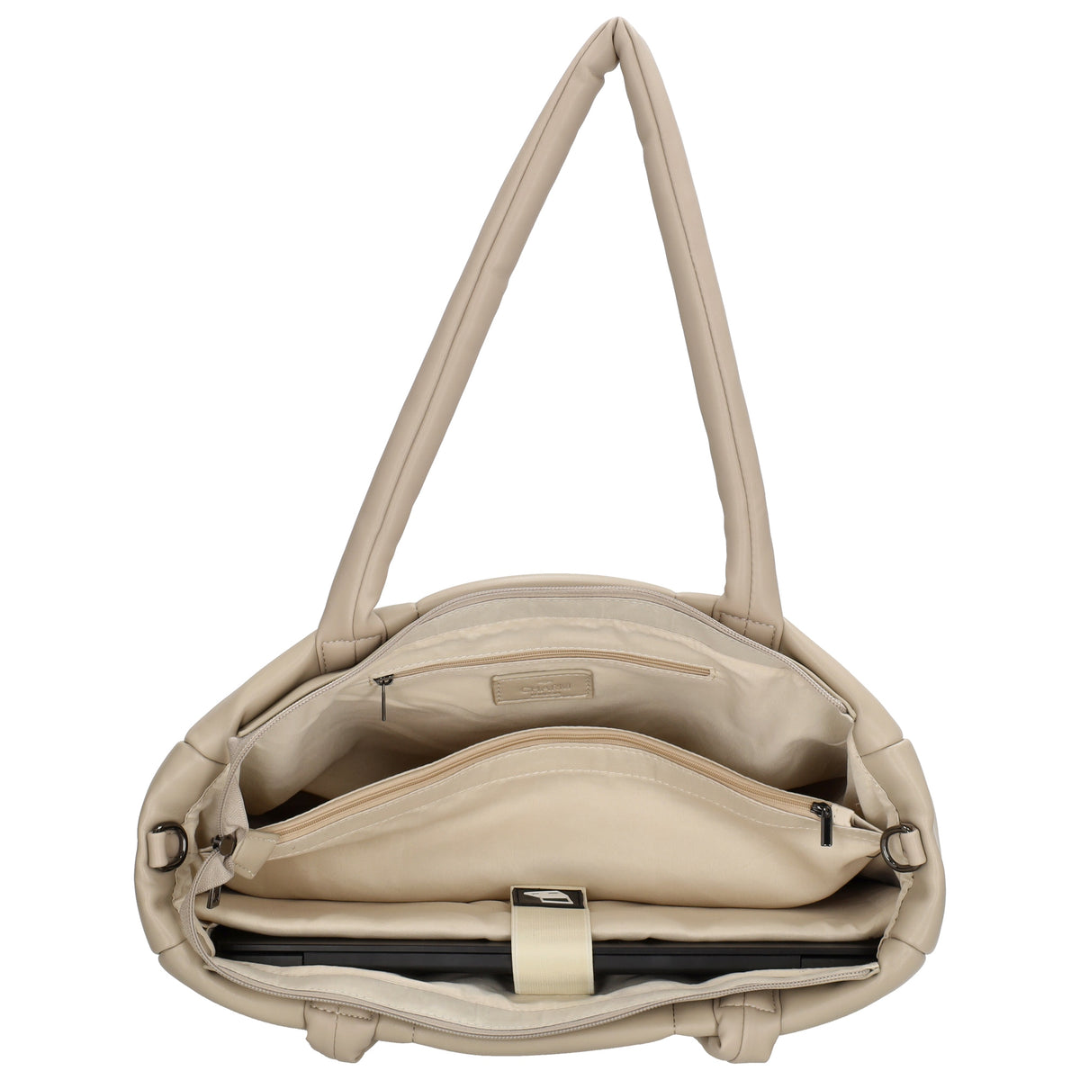 Shopper gesteppt 38 x 30cm in Helltaupe mit Reißverschluss - leder-accessoires.com
