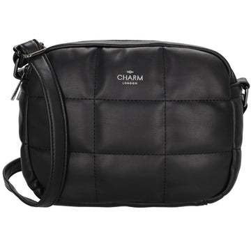 Schultertasche gesteppt 22 x 17cm in Schwarz mit Reißverschluss - leder-accessoires.com