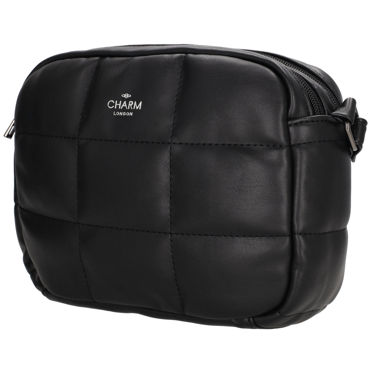 Schultertasche gesteppt 22 x 17cm in Schwarz mit Reißverschluss - leder-accessoires.com